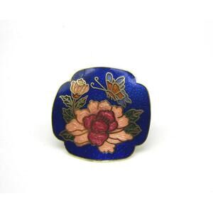 Vintage Floral Cloisonné Scarf Clip with Butterfly Design